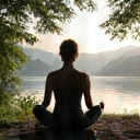 Ilustración de una persona meditando en un entorno tranquilo, representando bienestar general.